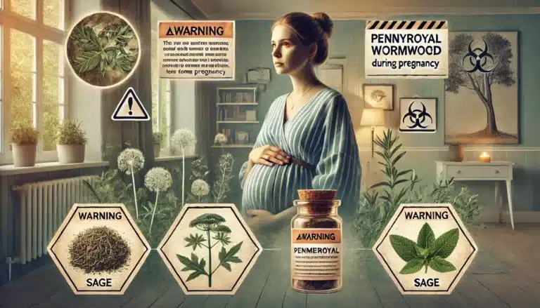 DALL·E 2024-08-02 13.43.32 - A detailed and informative scene highlighting harmful herbs for pregnant women