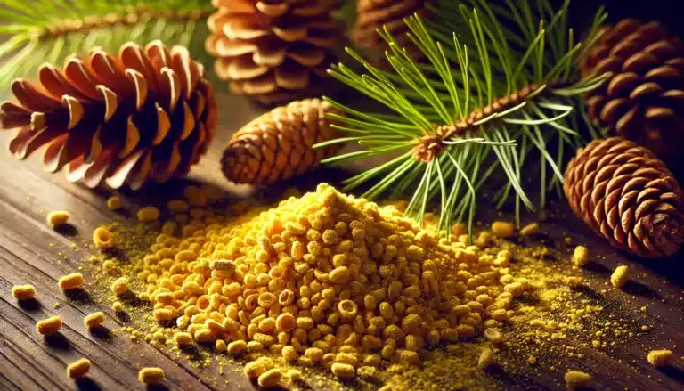 DALL·E 2024-10-17 21.12.58 - A detailed image of pine pollen scattered on a natural surface