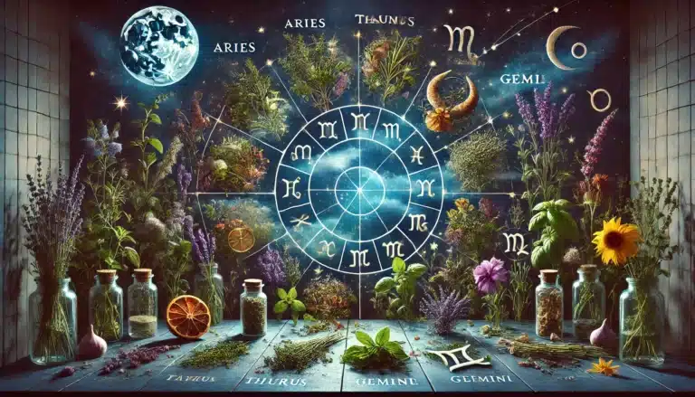 DALL·E 2024-11-28 14.03.28 - A visually artistic representation of a zodiac-themed herbal garden