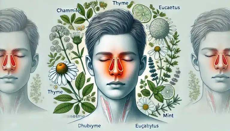 DALL·E 2024-11-29 10.34.07 - A medical illustration showing a person with sinusitis symptoms, highlighted with inflamed sinus regions on their face