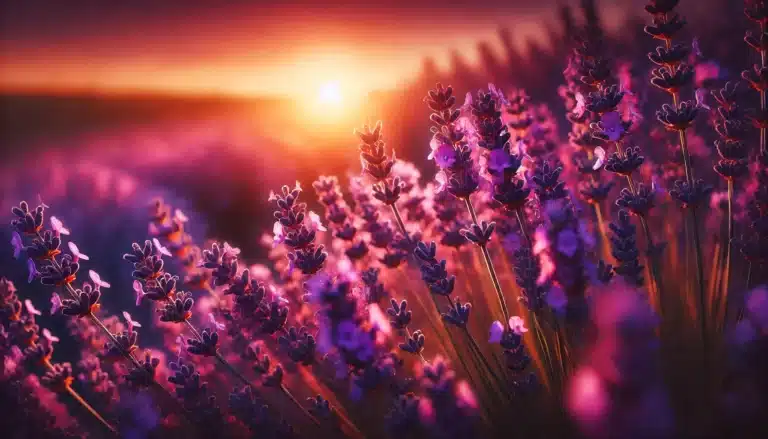 DALL·E 2024-12-05 11.45.12 - A serene and vibrant close-up scene of lavender fields, with blooming lavender plants stretching into the horizon under a soft, warm sunset