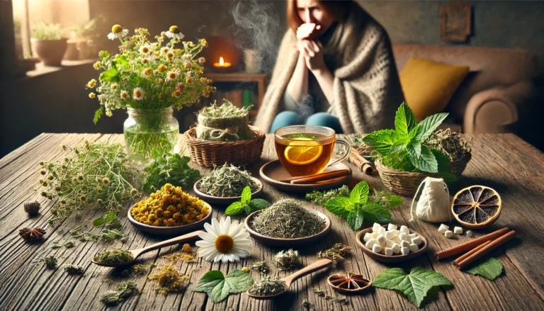 DALL·E 2025-01-03 12.15.06 - A visually rich and inviting image depicting a variety of herbs commonly used for cough relief