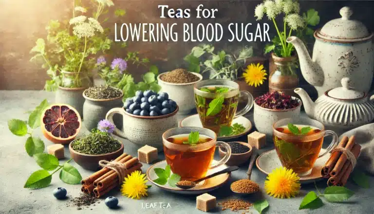 DALL·E 2025-01-13 14.56.03 - A visually appealing and informative image illustrating natural herbal teas that help lower blood sugar levels