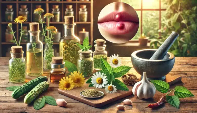 DALL·E 2025-01-29 12.29.28 - A high-quality digital illustration depicting a natural herbal remedy concept for herpes treatment